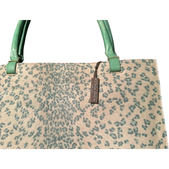 NEW Bottega Veneta animal Calf Hair and suede Teal Cream Tote Bag - Picture 5 of 11